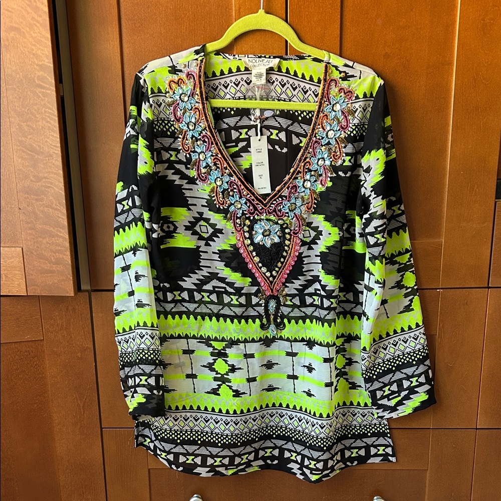 Vibrant Embroidered V-Neck Tunic